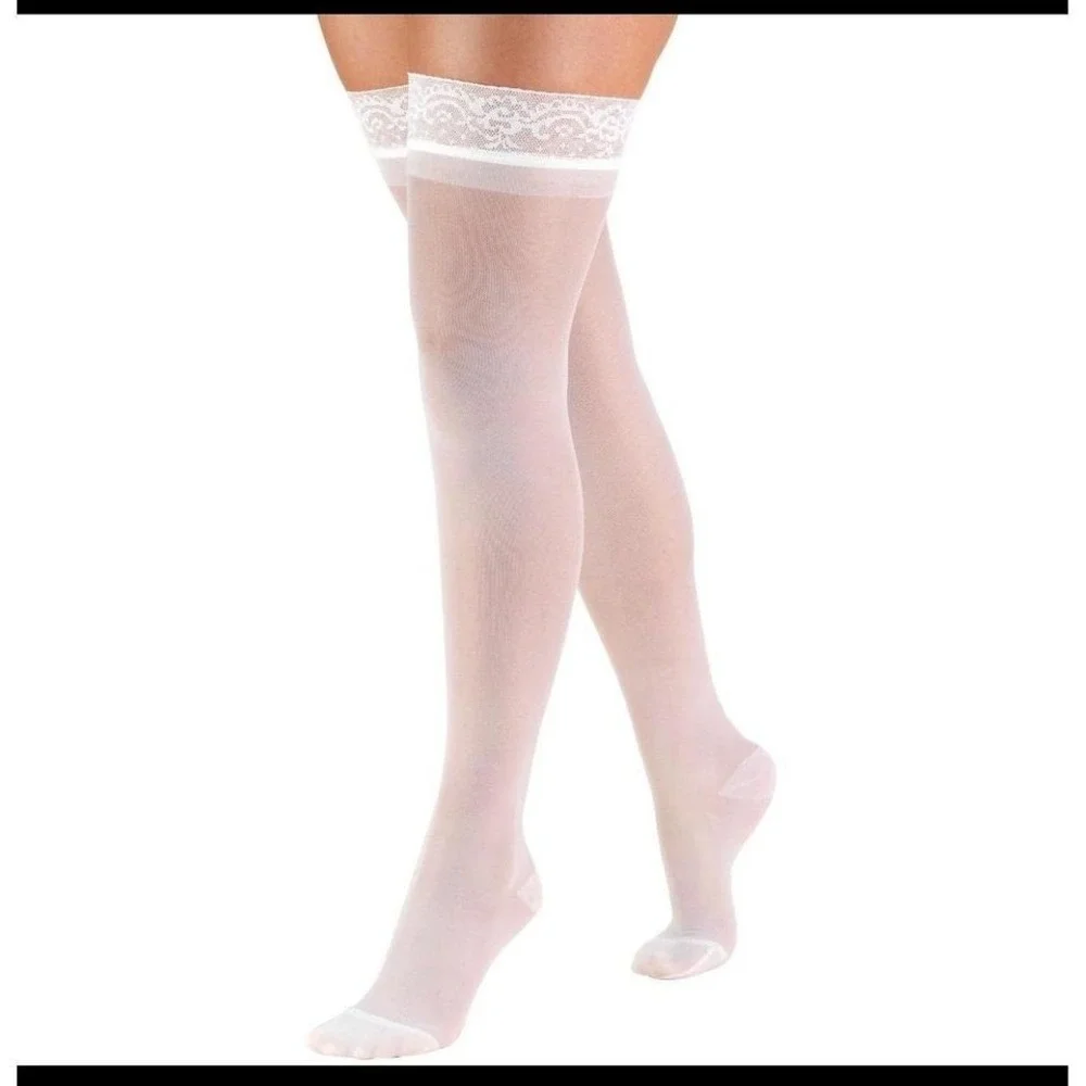G&Y Fashion WHITE‎ Thigh High Stockings Size L 15D Silicone Stay Up NWT